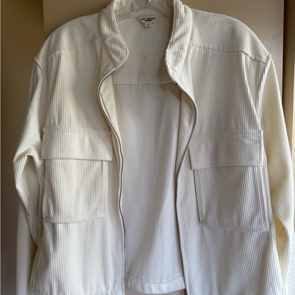 Max Studio Cream Ribbed Zip Jacket - Picture 2 of 6